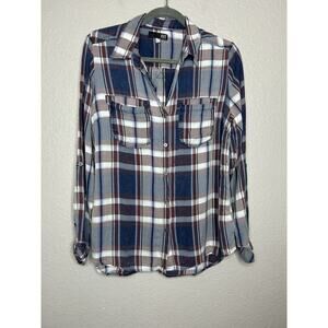 Kut From The Kloth Flannel Blue Button Up Shirt Plaid Womens Size Medium